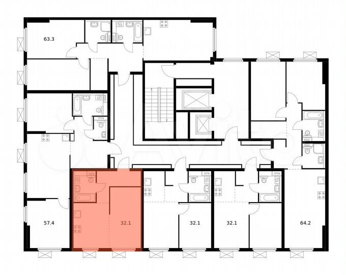 1-к. квартира, 32,1 м², 12/17 эт.