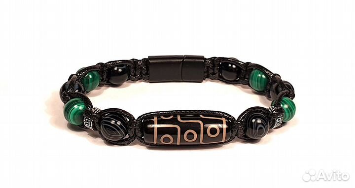 Браслет оберег Дзи 9 глаз Малахит Агат