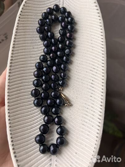 Колье бусы из черного жемчуга