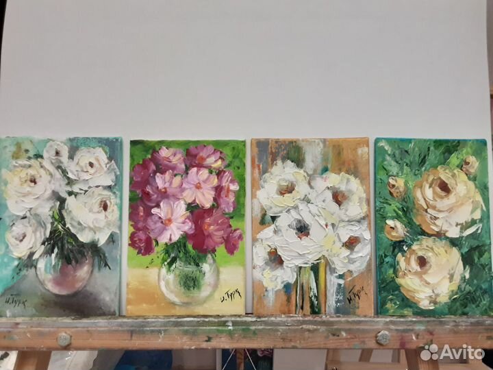 Миникартина маслом 10/15 цветы ромашки