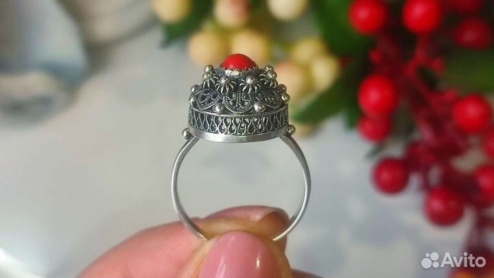 Винтаж СССР кольцо, эмаль Дулево, 19 р-р, 925