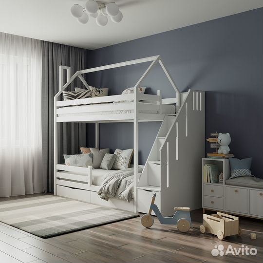 Двухъярусная кровать домик prado массива березы