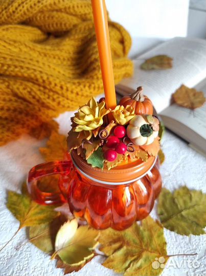 Осенняя баночка с декором/полимерная глина