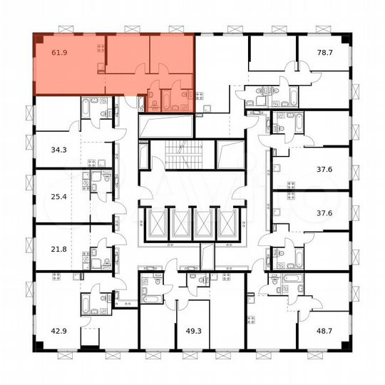 2-к. квартира, 61,9 м², 31/33 эт.