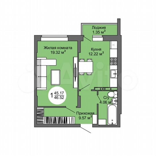 1-к. квартира, 46,5 м², 15/17 эт.