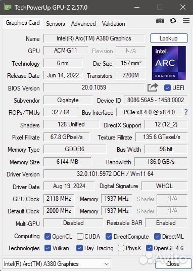 Видеокарта Gigabyte Intel Arc A380