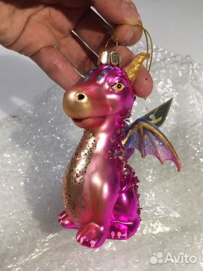 Елочная игрушка новая стекло дракон символ