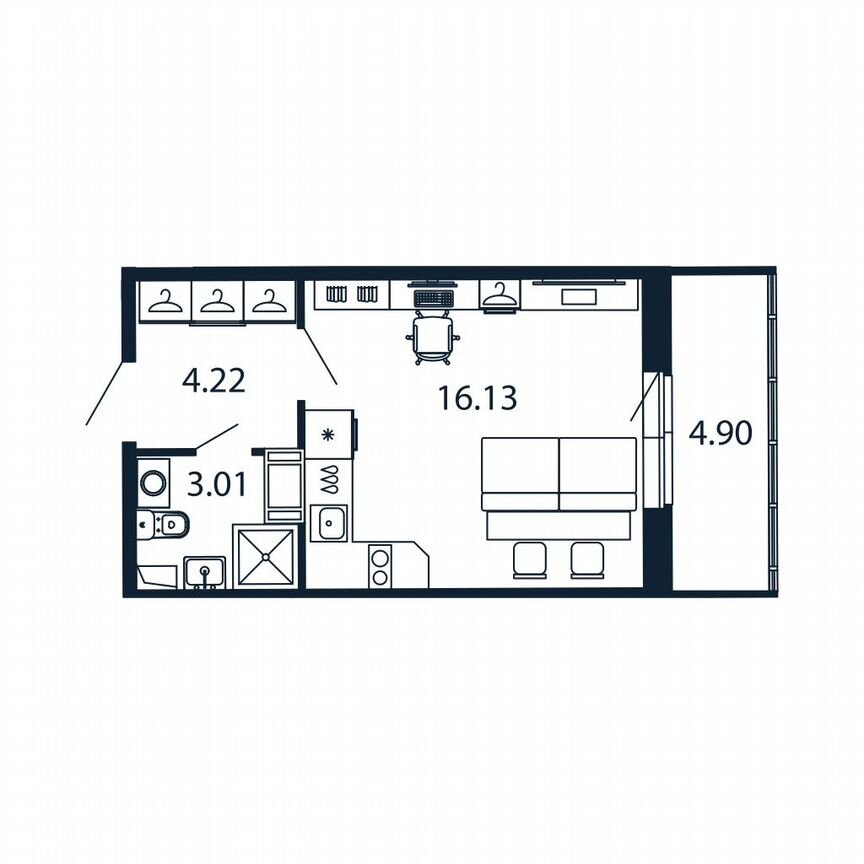 Квартира-студия, 22,7 м², 3/12 эт.