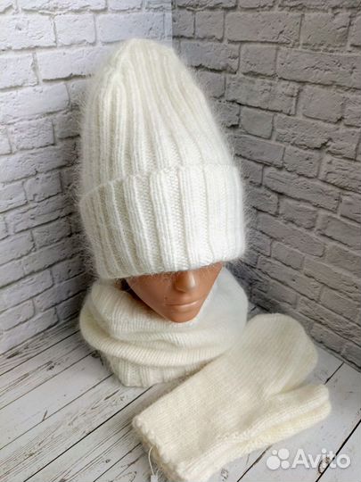 Шапка снуд варежки пух норки