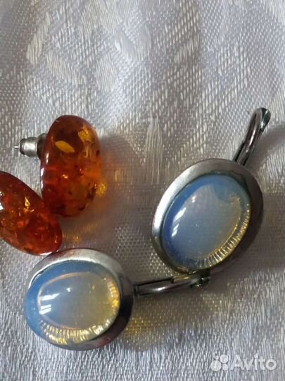 Серьги с зеленым агатом, замок английский