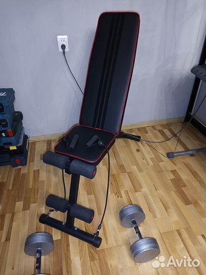 Скамья для жима лежа складная с эспандерами