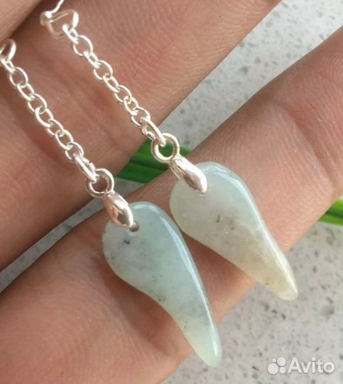 Серьги серебро, нефрит (жадеит)