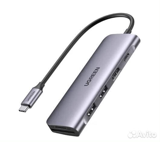 USB-концентратор UGreen CM195, разъемов: 2, серый