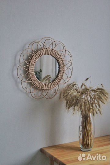Зеркало плетеное интерьерное в форме цветка