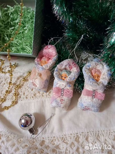Ватные елочные игрушки пеленашки