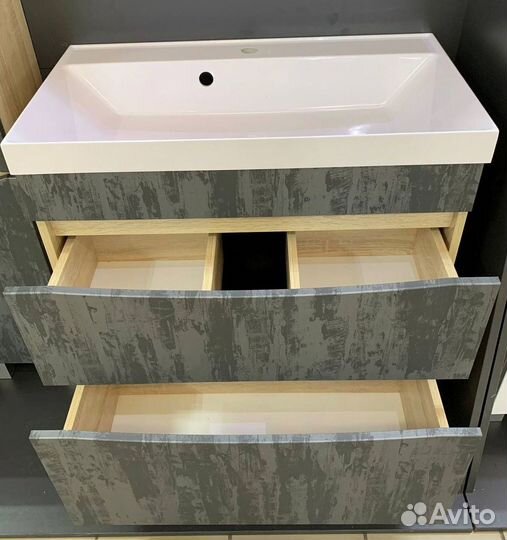 Тумба с раковиной напольная, графит бетон