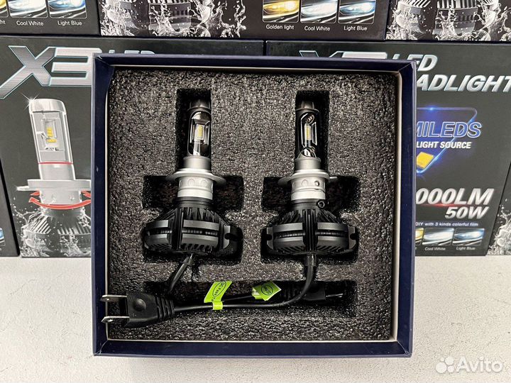 Светодиодные лампы X3 цоколь h7 мощность 55w