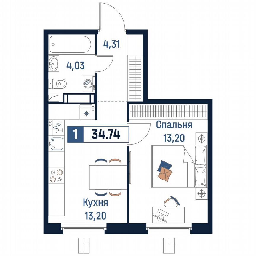 1-к. квартира, 34,7 м², 5/18 эт.