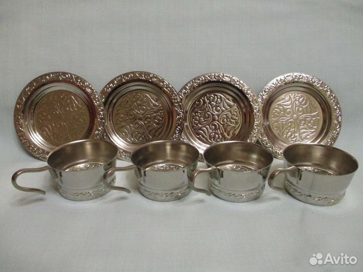 Набор -подстаканники с тарелочками (мельхиор) 1982