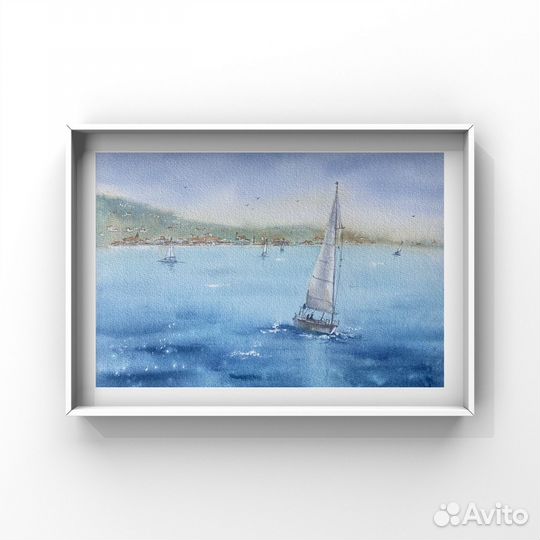 Картина акварелью Морской пейзаж