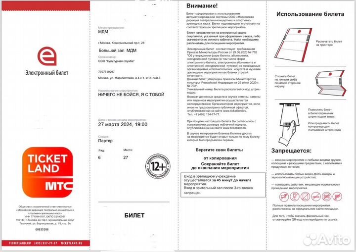 Билет ничего не бойся Я С тобой мдм