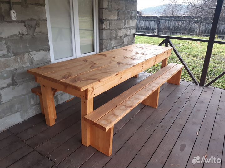 Стол и лавки из массива сосны