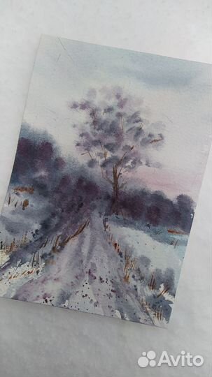 Открытка и Картина акварелью зима новый год