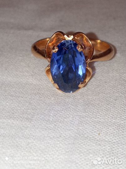 Кольцо золото 583 Сапфир проба СССР р.18.5-19