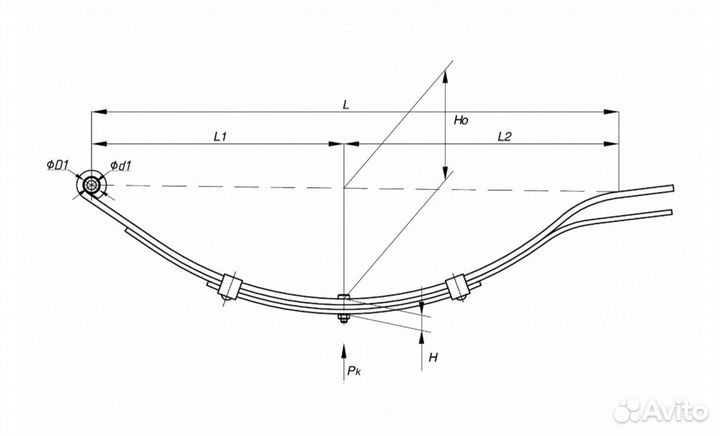 Рессора на прицеп мзса (чмз), 3-х листовая, 45х8х