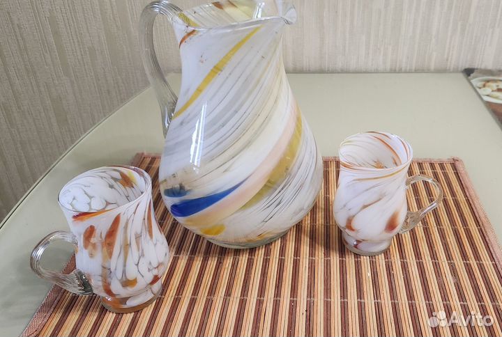 Кувшин и 2 бокала, стекло роспись