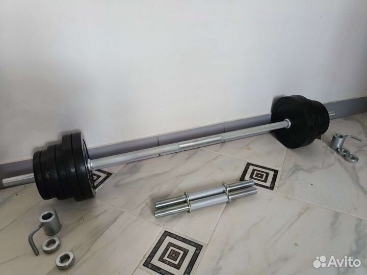 Гантели+ штанга 44 кг обрезиненные диски