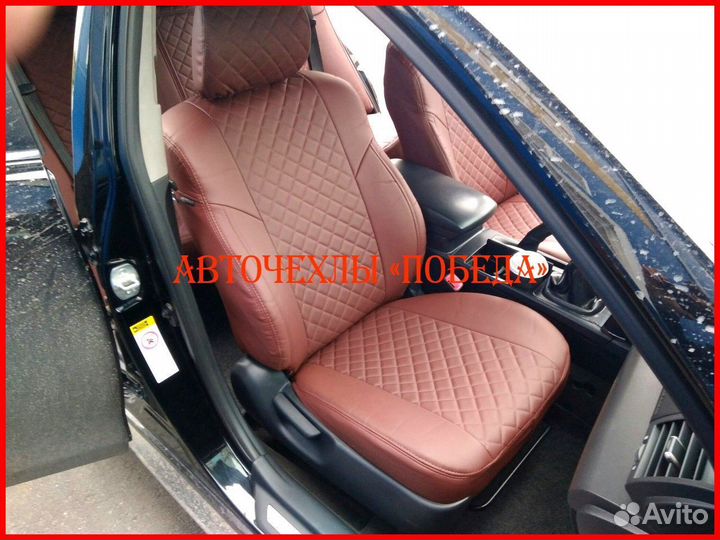 Чехлы Toyota Camry v40 из экокожи коричневые Ромб