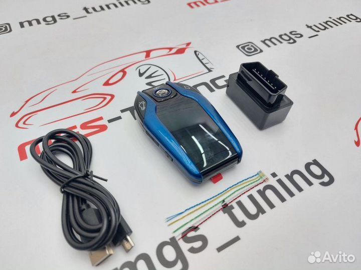 Смарт ключ Ниссан стиль BMW синий с экраном