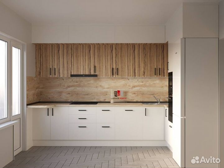 Кухня с антресолями до потолка артикул 51975