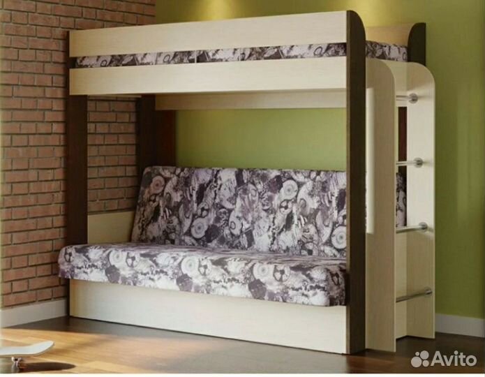 Кровать двухъярусная с диваном