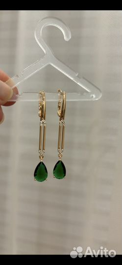 Серьги покрытие золото 585 пробы зеленый циркон
