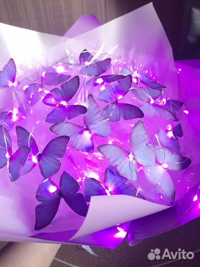 Букет с бабочками. Подарок. светящийся букет