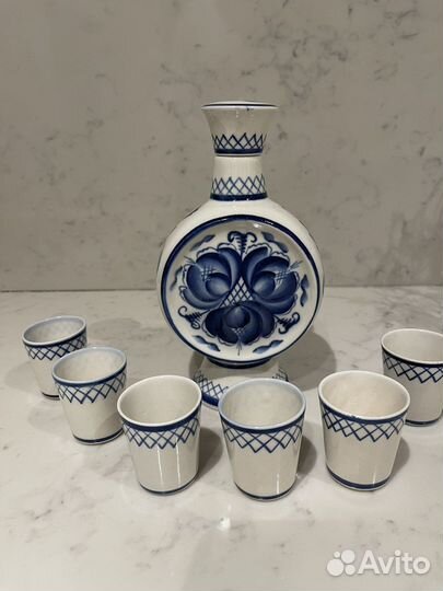 Штоф под гжель и 6 стопок керамика