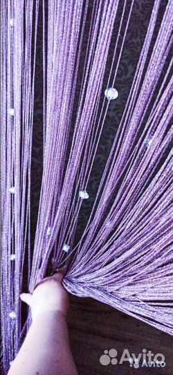 Тюль из нитей сиреневый. Новый