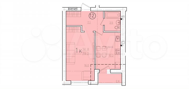 1-к. квартира, 39,2 м², 9/10 эт.