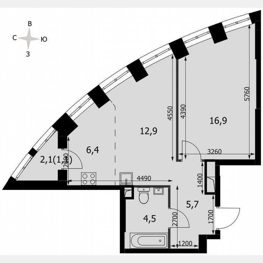 1-к. квартира, 47,5 м², 7/44 эт.