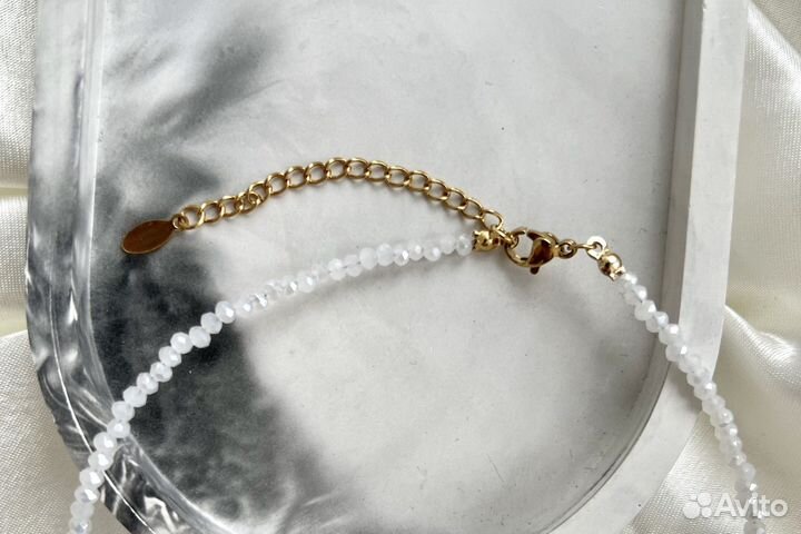 Чокер ручной работы хрусталь фурнитура мед. золото