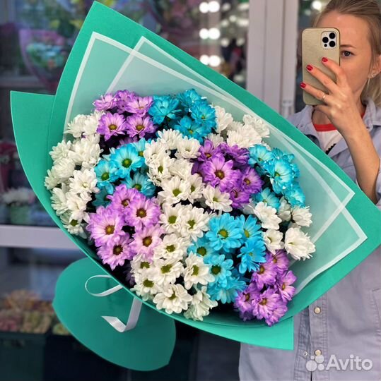 Цветы, Хризантемы, Букет Гигант №9