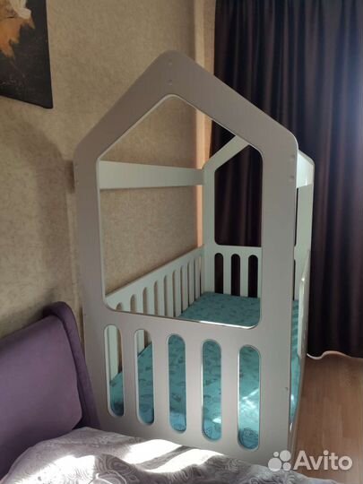 Детская кровать домик 80x160 с матрасом