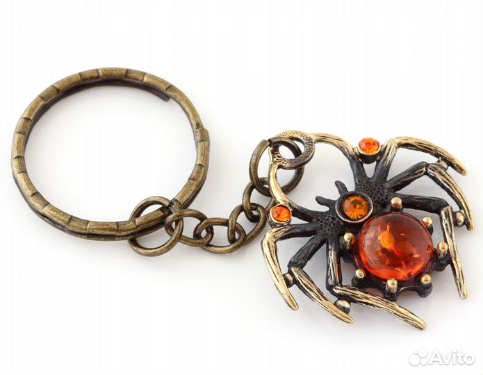 Брелок для ключей Паук латунь янтарь
