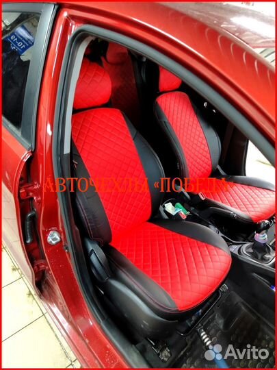 Чехлы Kia Rio 3 Sd из экокожи чёрно-красные Ромб