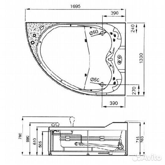 Акриловая ванна Gemy G9086 B R 170х133 см