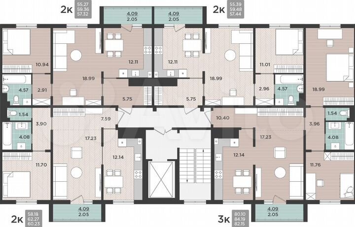 2-к. квартира, 59,4 м², 1/5 эт.