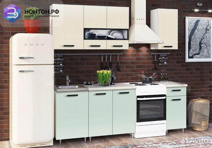 Кухня Рио-2 1.7м бежевый / мята