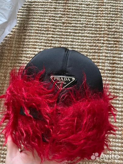 Шапка Prada Black-Red Faux Fur Trapper Hat
